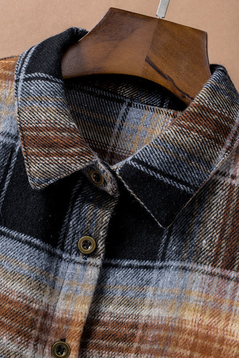 Oversize Rounded Hem Plaid Shacket With Slits